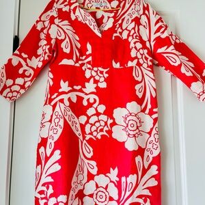 Linen dress by Boden in size 10. Tropical colors of watermelon and cream.